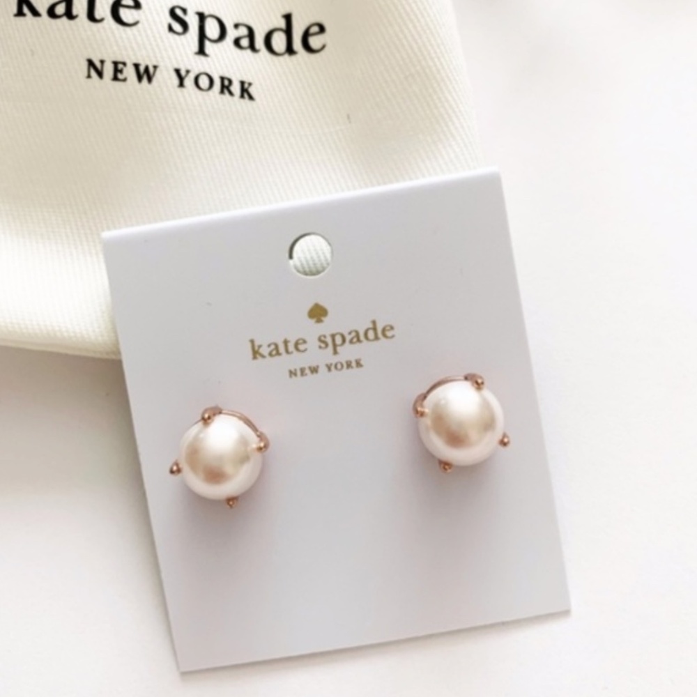 kate spade rose gold pearl studs. - Picture 2 of 5